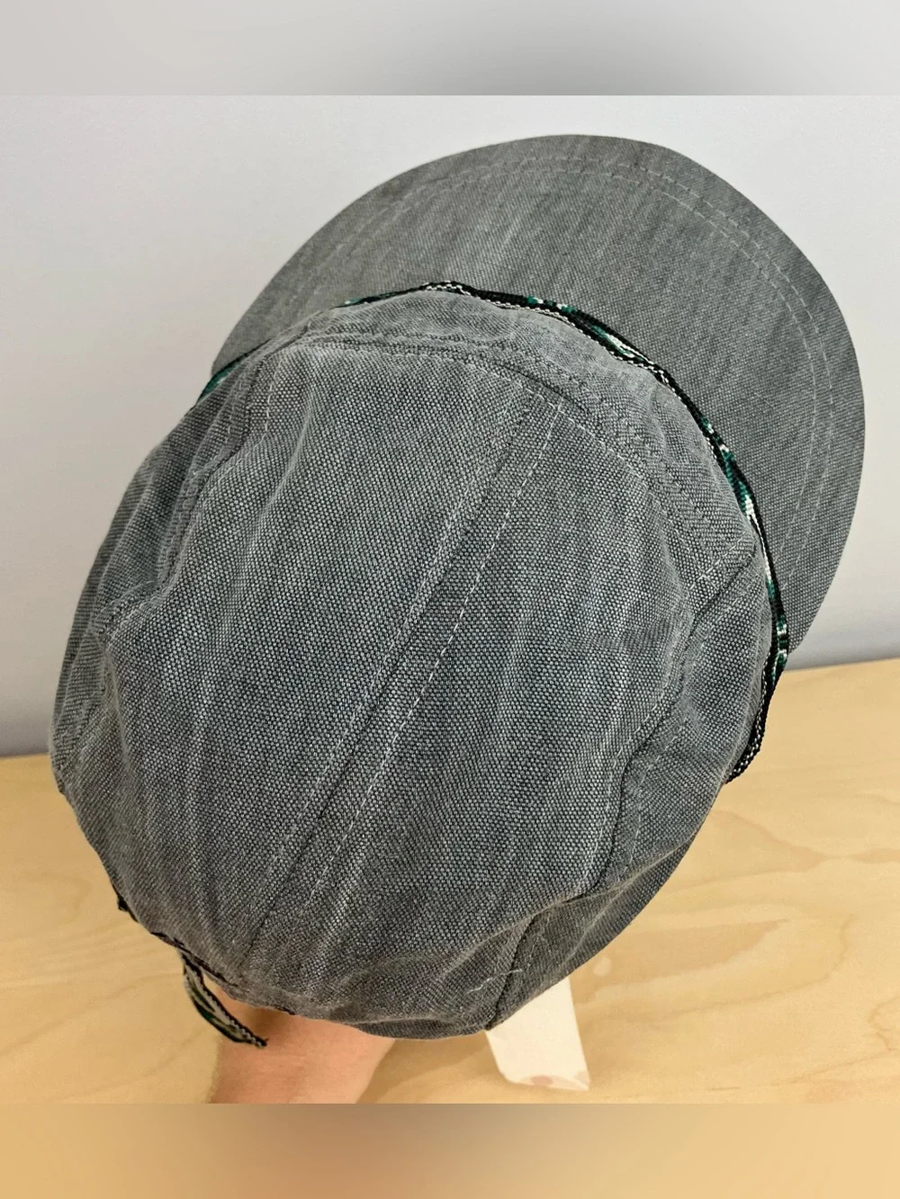 Vintage L.L. Bean 5 Panel Adventure Strapback Hat Script Logo Gray Aztec NOS.